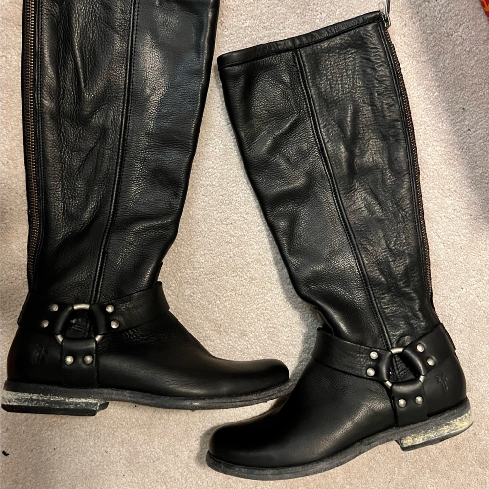 Frye Harness Tall boot black silver size 6